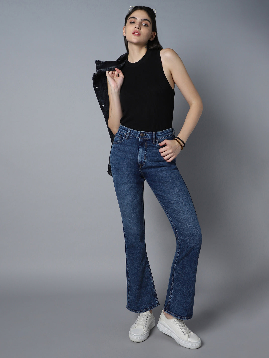 Women Bootcut High-Rise Clean Look Light Fade Stretchable Jeans