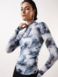 Hubberholme Women Abstract Printed Net Ruched Top