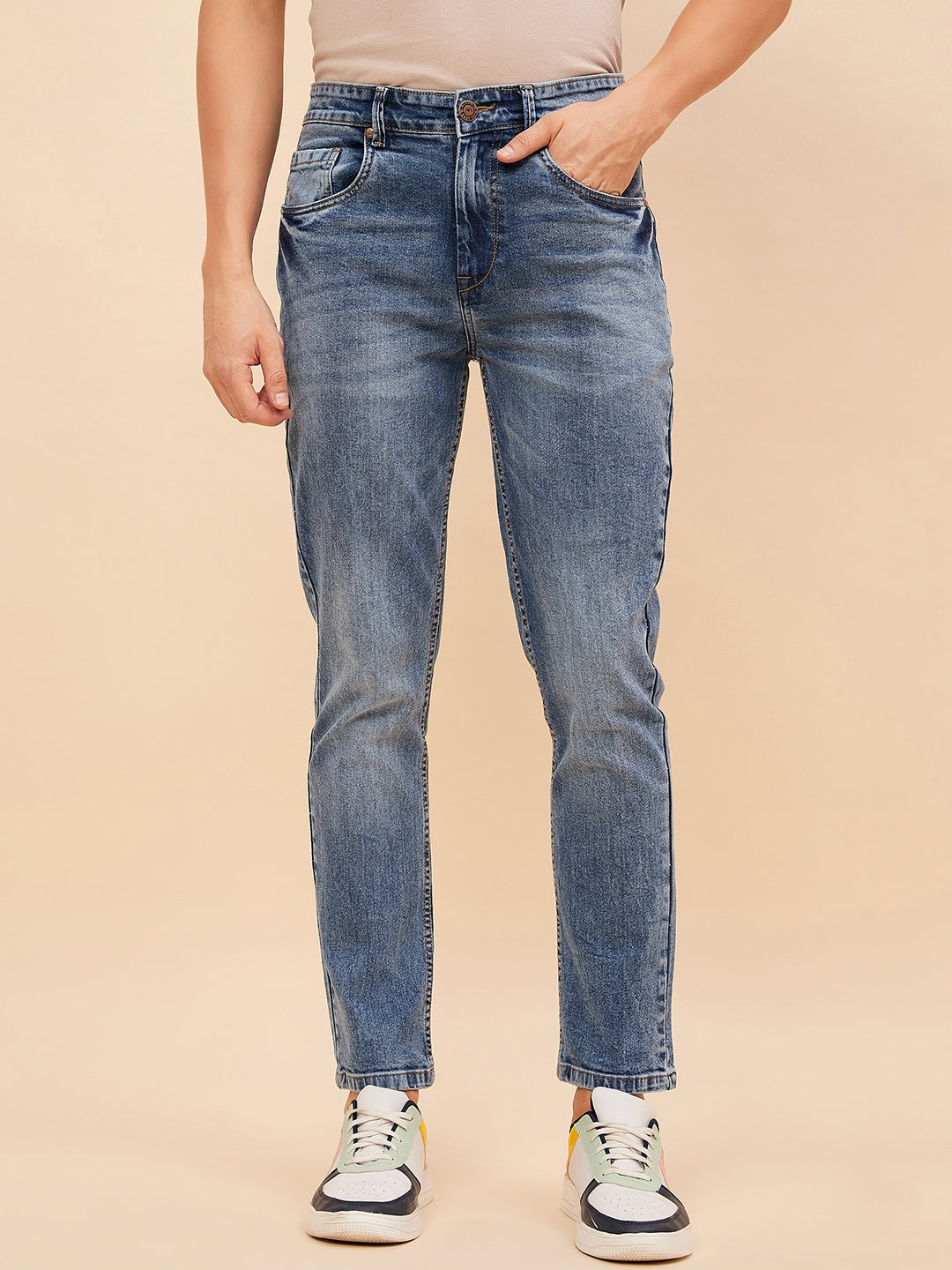 Men Straight Fit Heavy Fade Stretchable Jeans