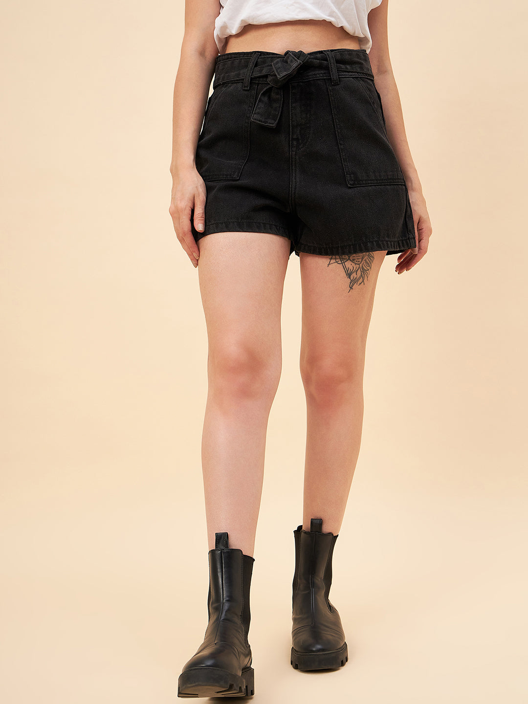 Women Black High-Rise Denim Shorts
