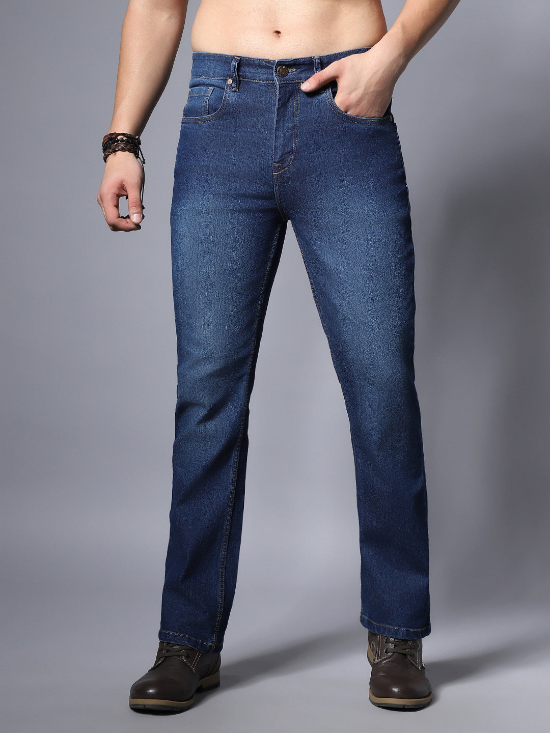 Men Straight Fit Clean Look Light Fade Stretchable Jeans