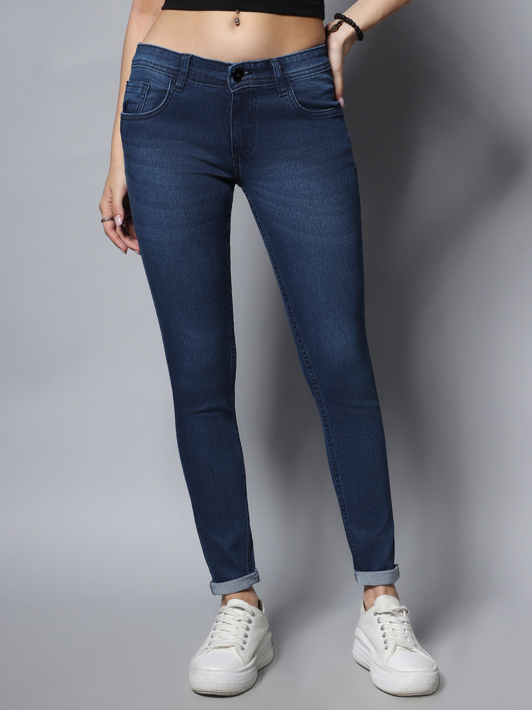 Women Plus Size Blue Slim Fit Mid-Rise Clean Look Stretchable Jeans
