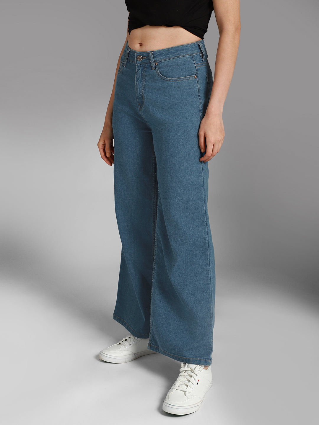 Women Clean lookÂ  Wide Leg High-Rise Stretchable Jeans