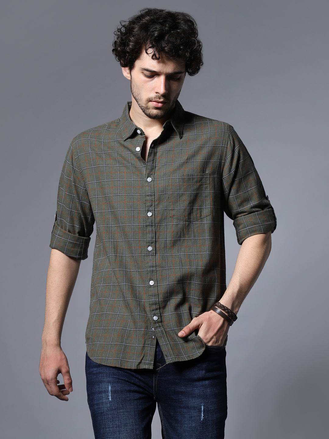 Classic Windowpane Checks Pure Cotton Casual Shirt