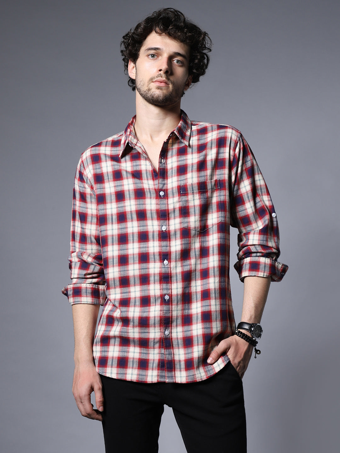 Classic Regular Fit Tartan Checked Opaque Cotton Casual Shirt