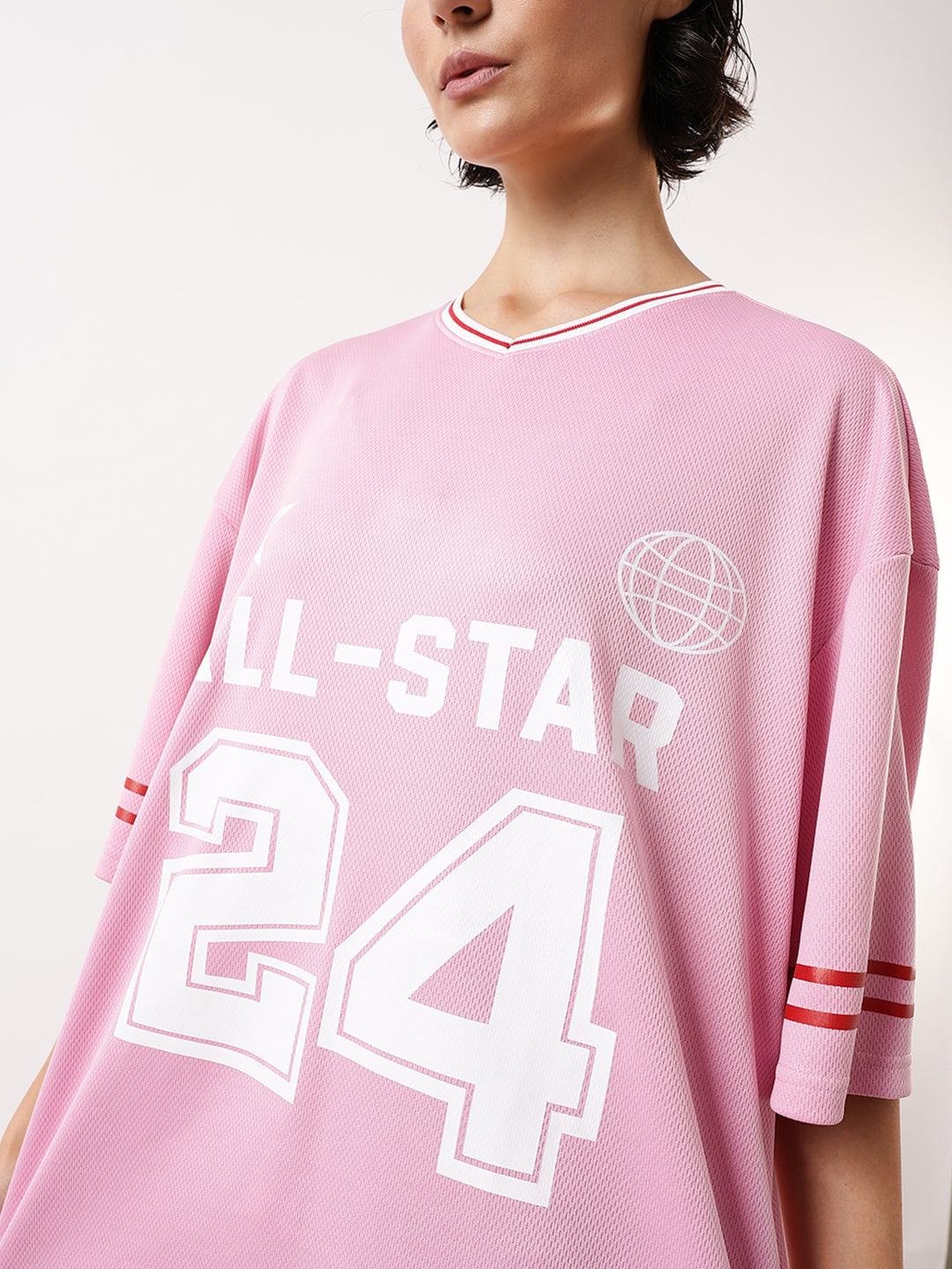 Hubberholme Typography Printed V-Neck Oversized T-shirt