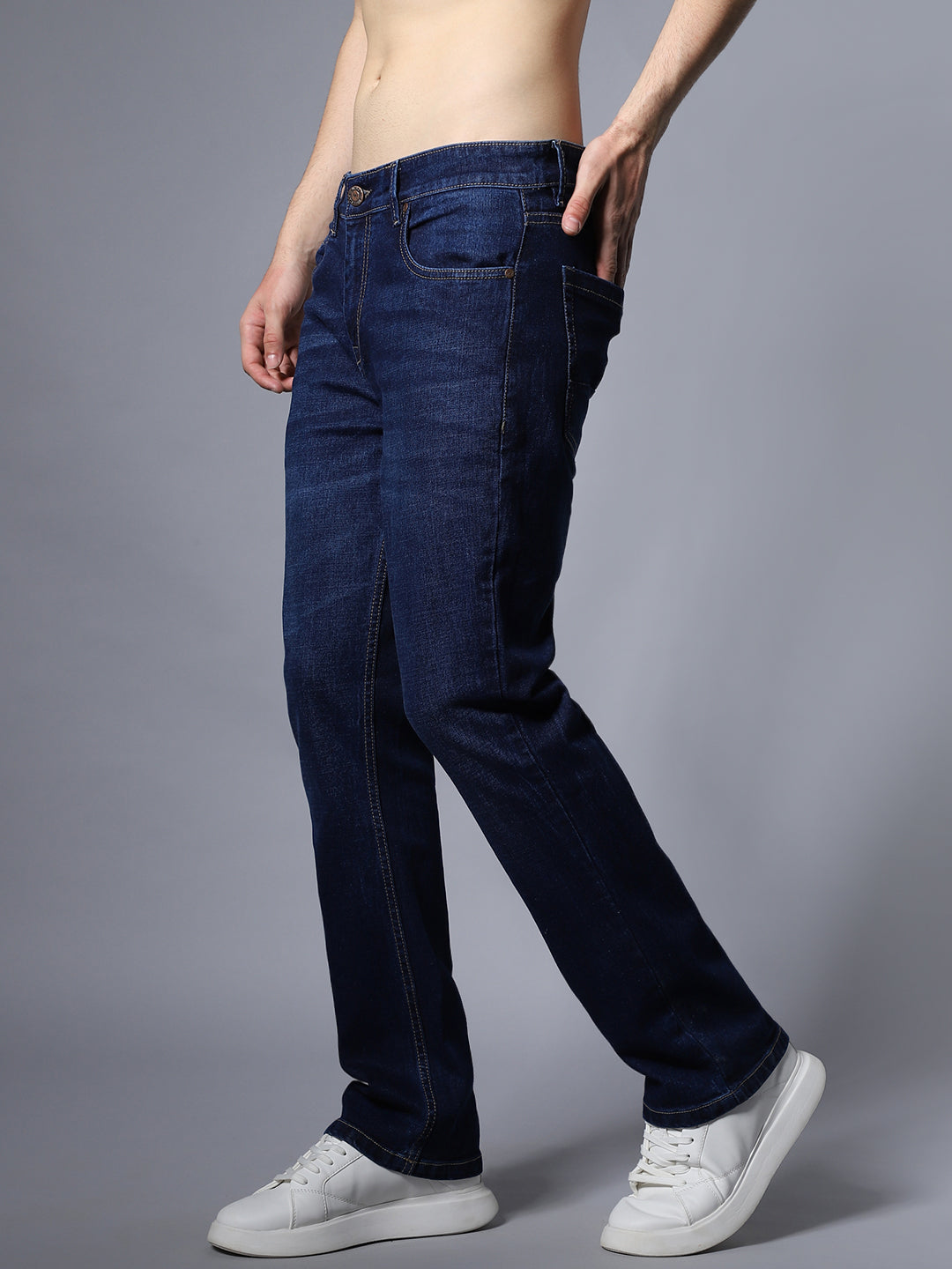 Men Wide Leg Clean Look Mid-Rise Stretchable Jeans