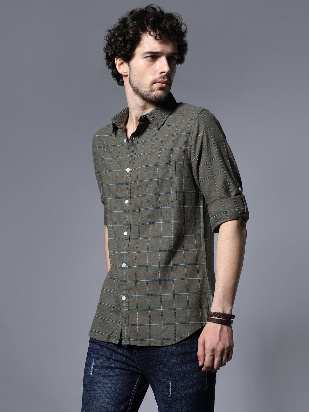 Classic Windowpane Checks Pure Cotton Casual Shirt