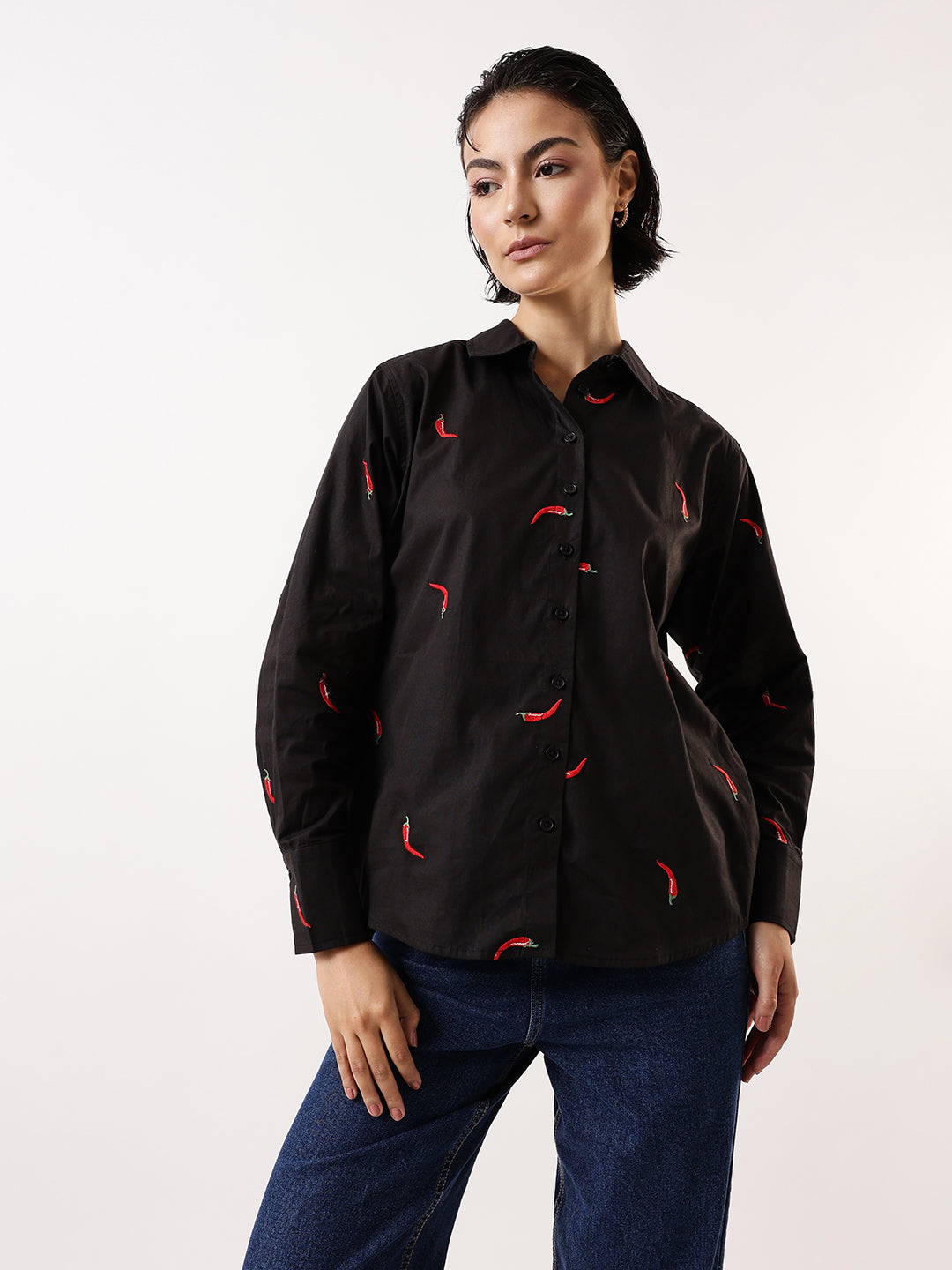Hubberholme Women Comfort Fit Solid Spread Collar Pure Cotton Casual Shirt