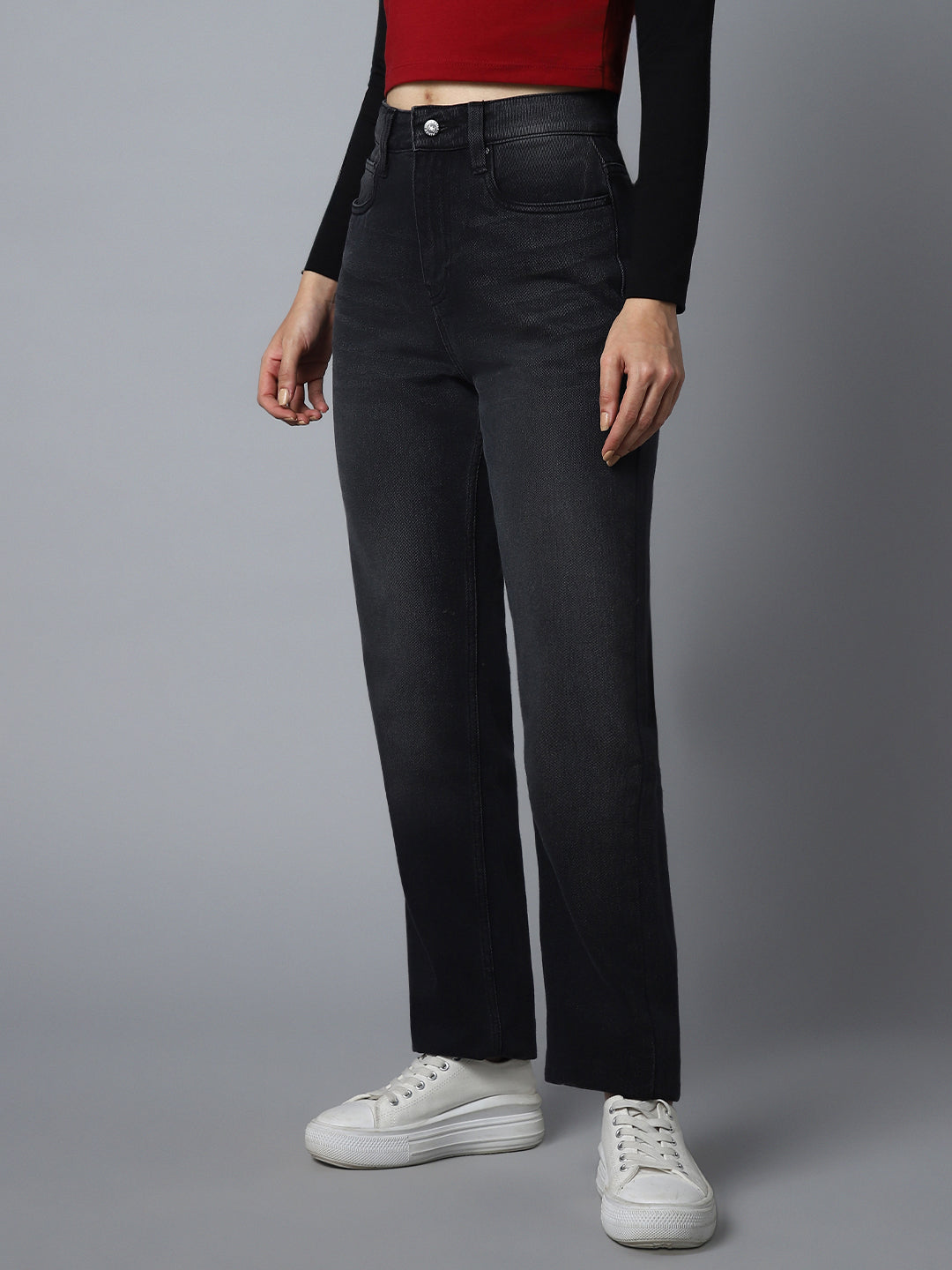 Women Straight Fit High-Rise Clean Look Light Fade Stretchable Jeans