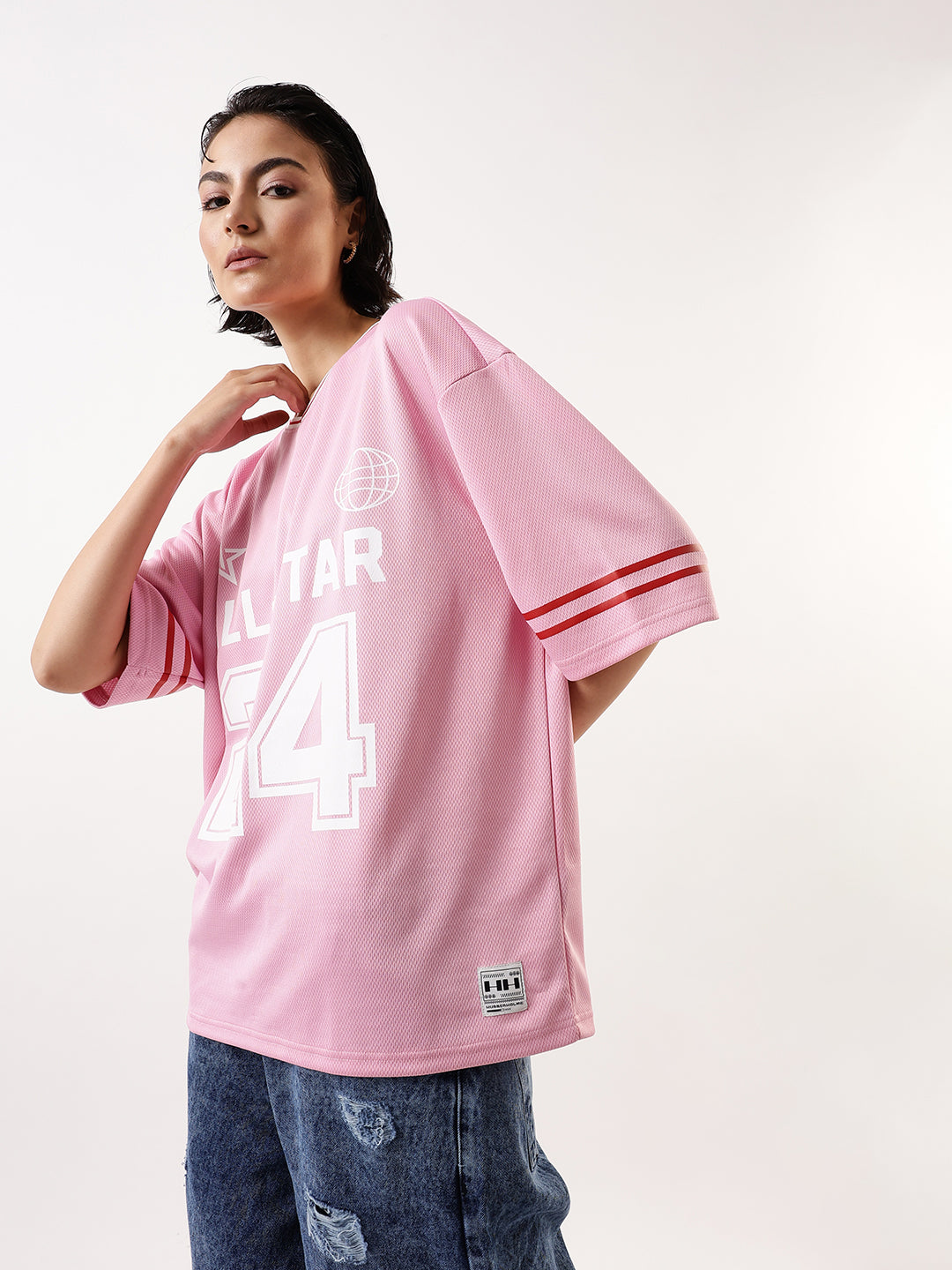 Hubberholme Typography Printed V-Neck Oversized T-shirt