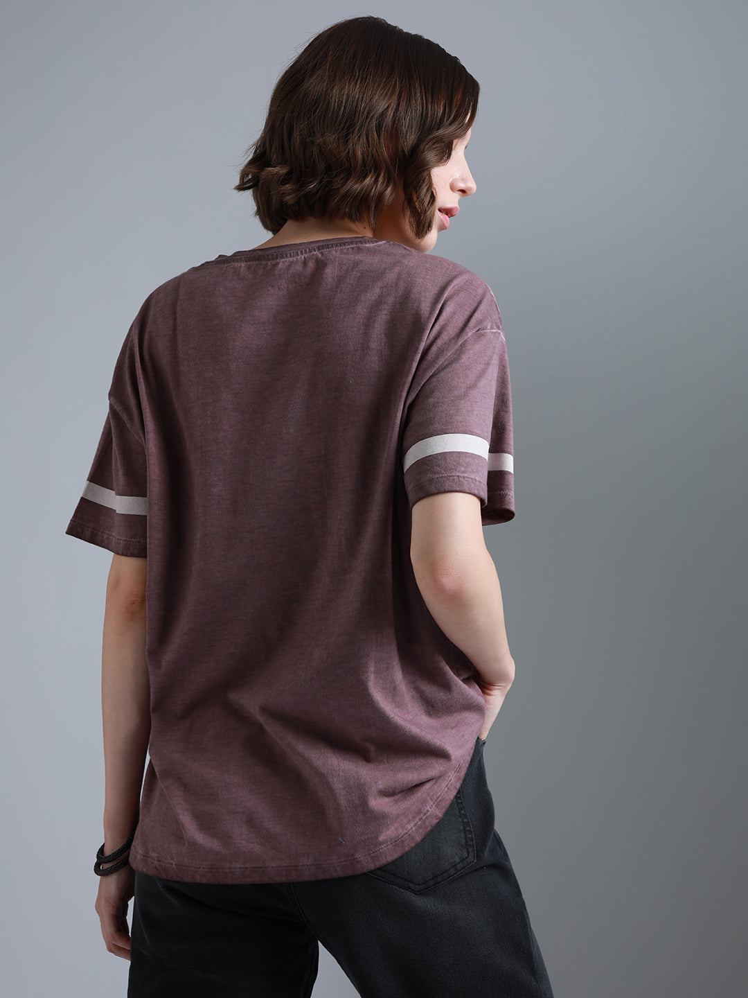 Typography Printed Round Neck Short Sleeves Cotton Oversized T-shirt