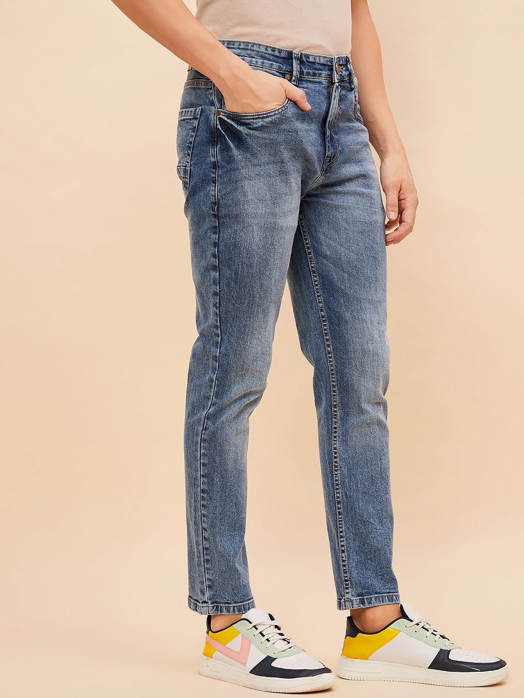 Men Straight Fit Heavy Fade Stretchable Jeans