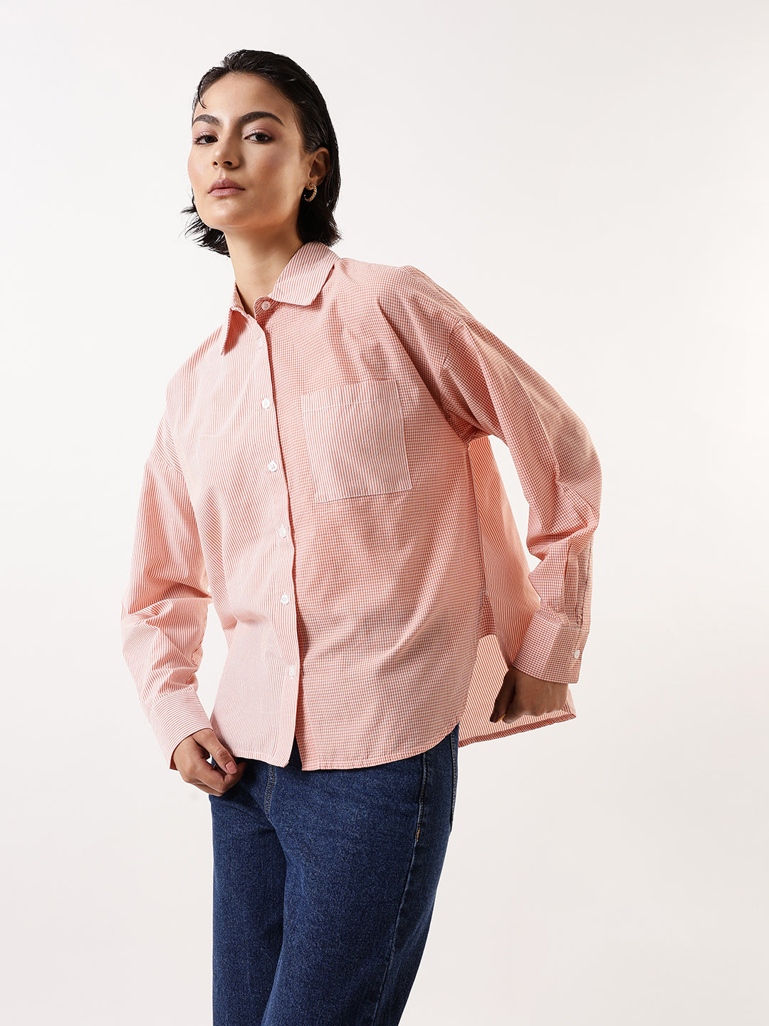 Hubberholme Women Comfort Oversized Fit Vertical Striped Pure Cotton Casual Shirt