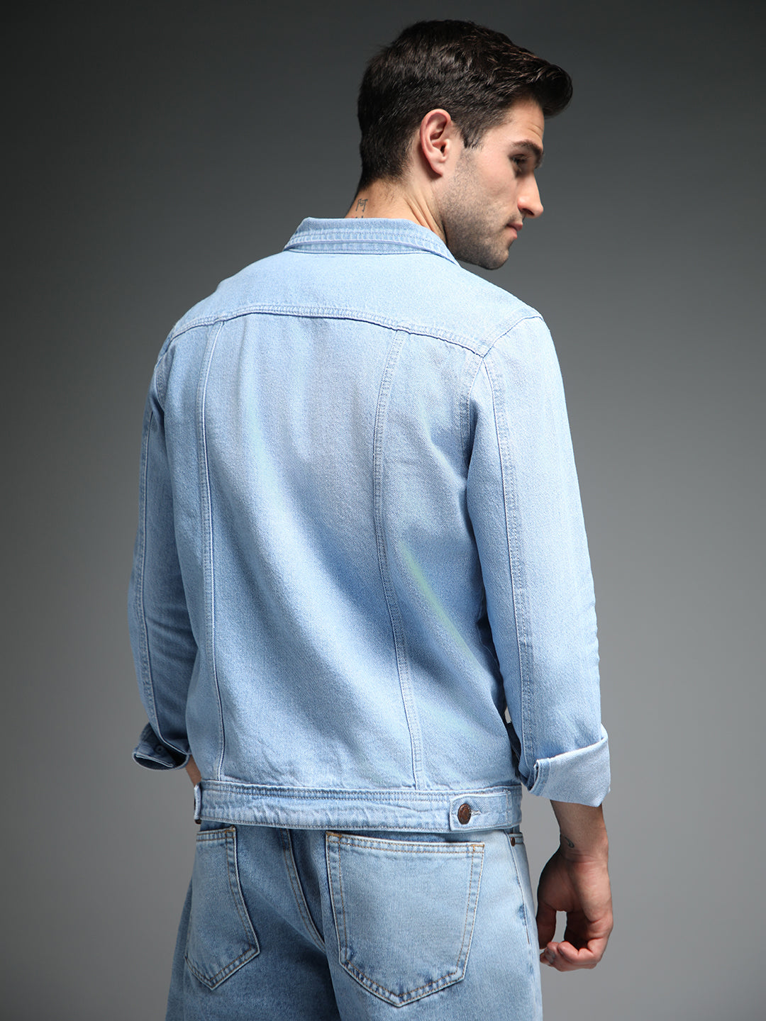 Washed Spread Collar Long Sleeves Cotton Denim Jacket