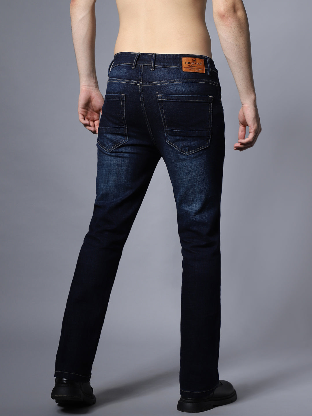 Men Wide Leg Low Distress Cat Scratches Mid-Rise Stretchable Jeans