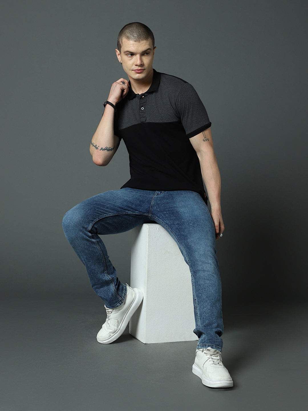Men Black Polo Collar Regular Pure Cotton T-shirt