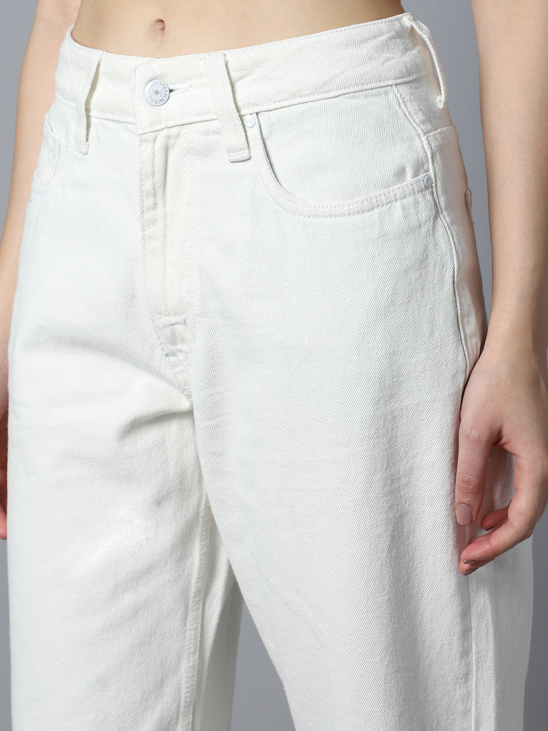 Women Dad Fit High-Rise Clean Look Cotton Jeans