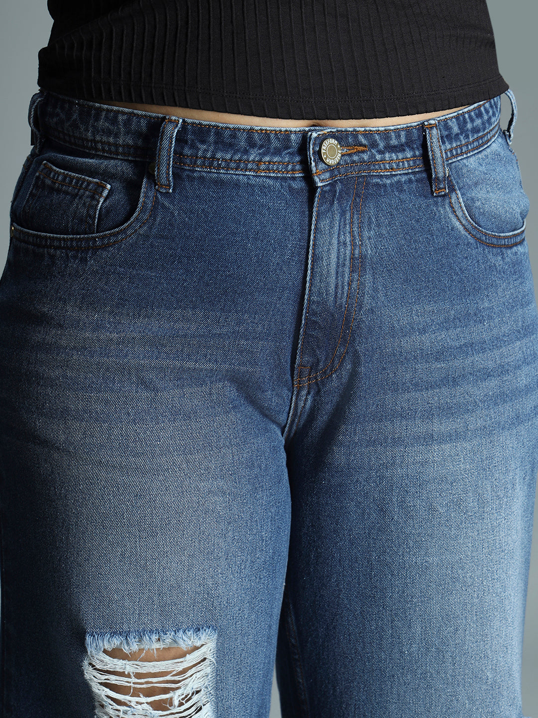 Women Wide Leg High-Rise Slash Knee Light Fade Stretchable Jeans