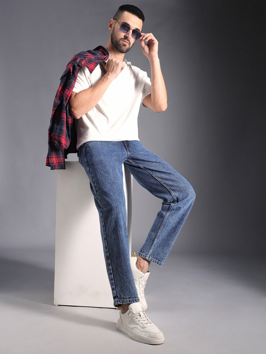 Men Straight Tapered Cotton Fit Jeans