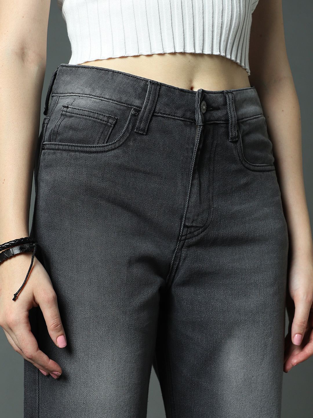 Women Straight Fit High-Rise Clean Look Heavy Fade Jeans