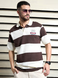 Men Cotton Short Sleeves Polo neck Striped  Regular Fit Tshirt