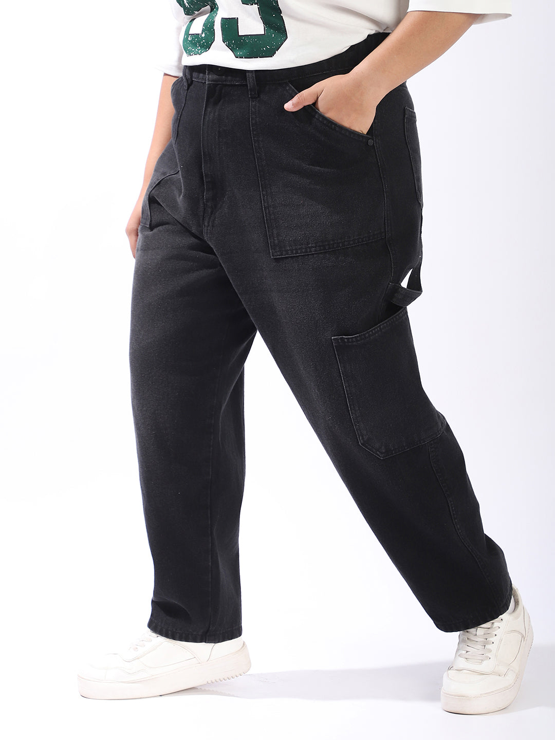 High Star Women Relaxed Mom Fit Carpentar Cargo High-Rise Jeans