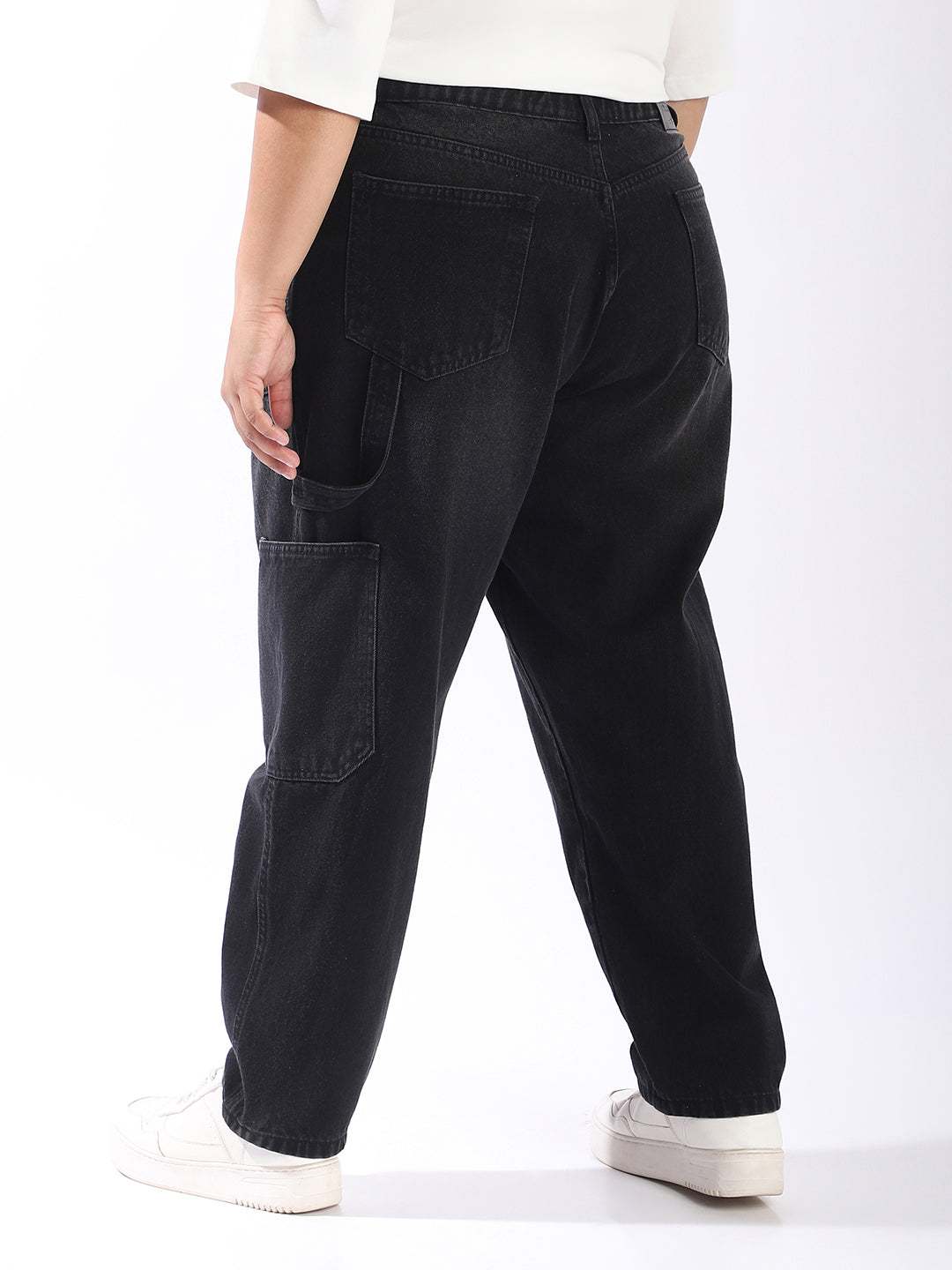 High Star Women Relaxed Mom Fit Carpentar Cargo High-Rise Jeans