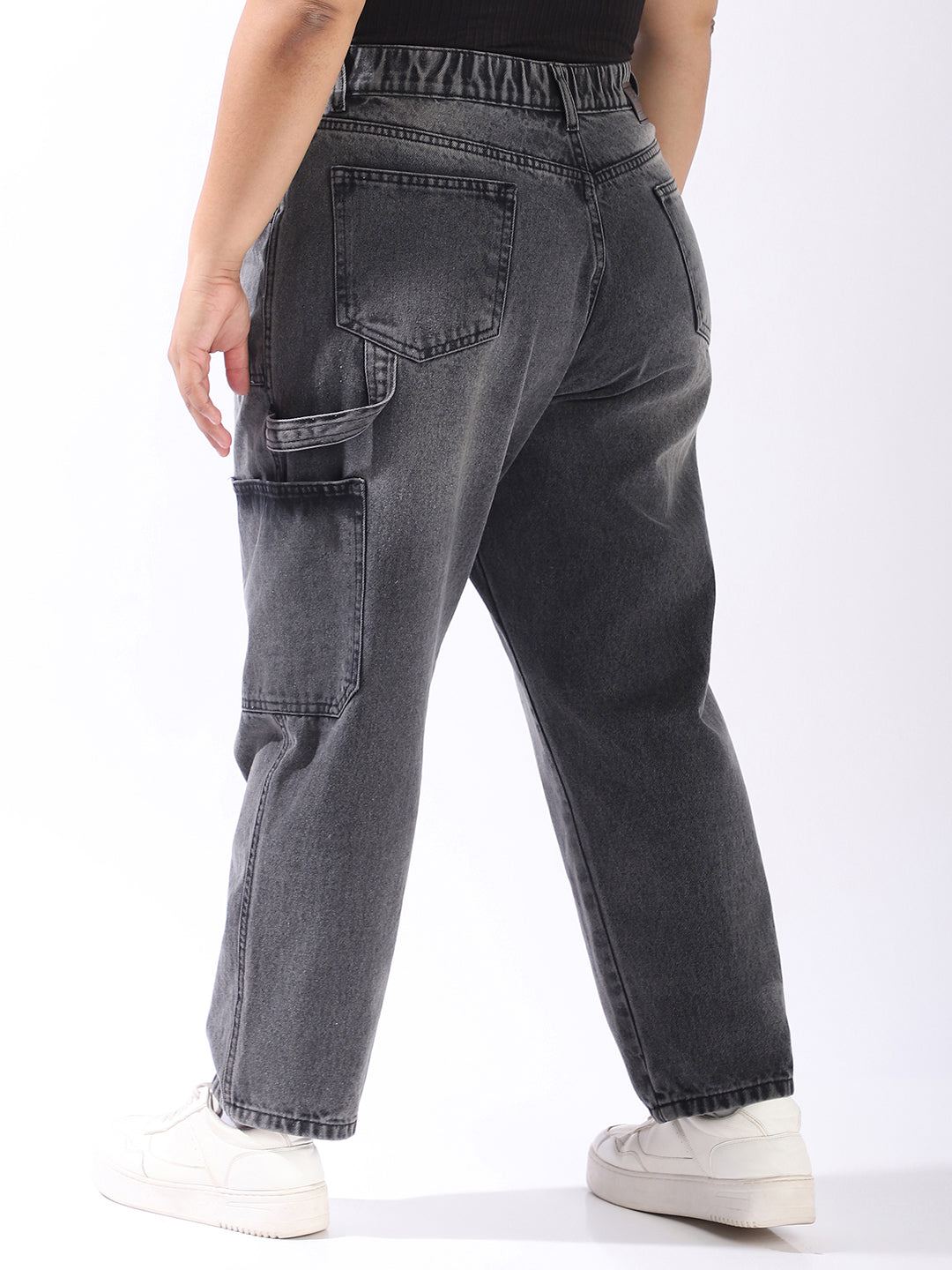 High Star Women Relaxed Mom Fit Carpentar Cargo High-Rise Jeans