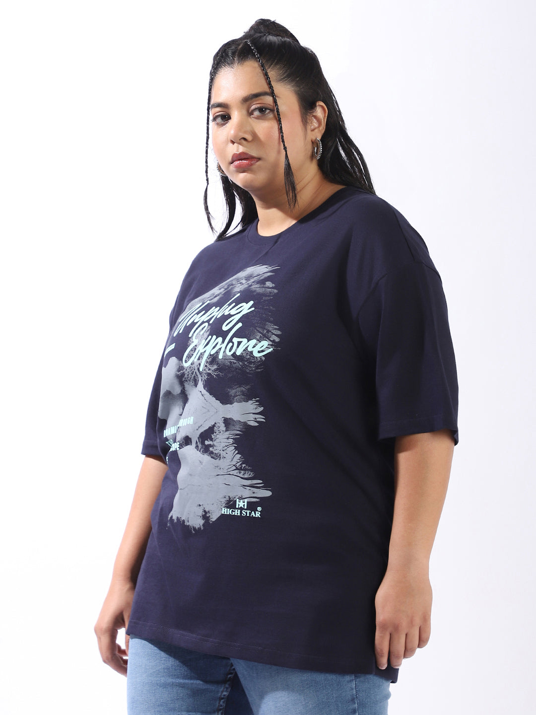 High Star Women Oversized Printed T-shirt