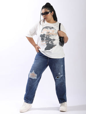 High Star Women Oversized Printed T-shirt