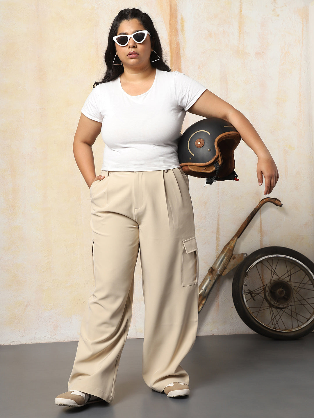High Star Women Solid Wide Leg Korean Trousers
