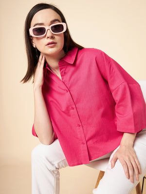 oversized solid cotton pink casual shirt