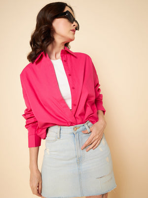 oversized solid cotton pink casual shirt