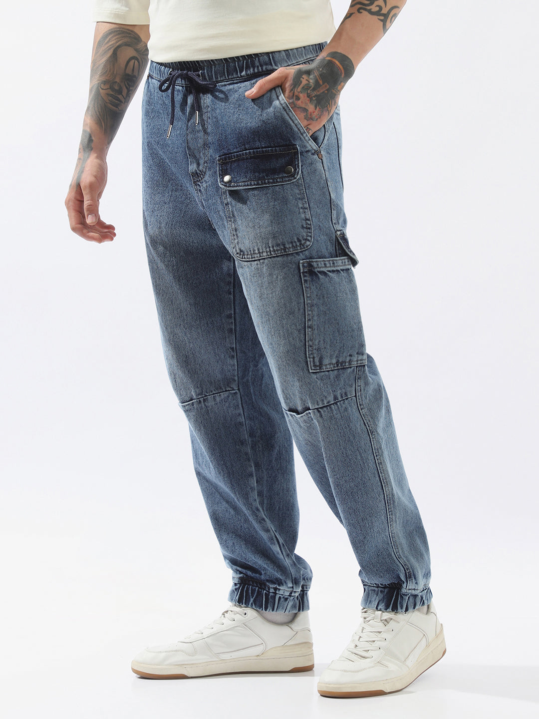 Hubberholme Men Comfort Relaxed Fit Mid-Rise Cargo Jogger Jeans