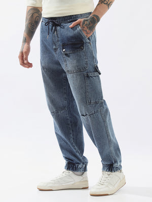 Hubberholme Men Comfort Relaxed Fit Mid-Rise Cargo Jogger Jeans