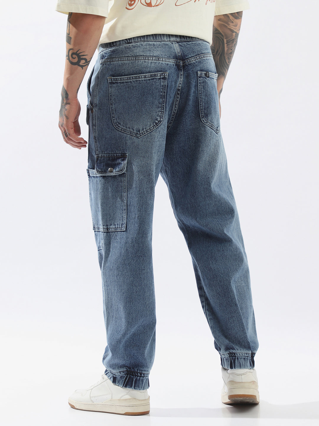 Hubberholme Men Comfort Relaxed Fit Mid-Rise Cargo Jogger Jeans