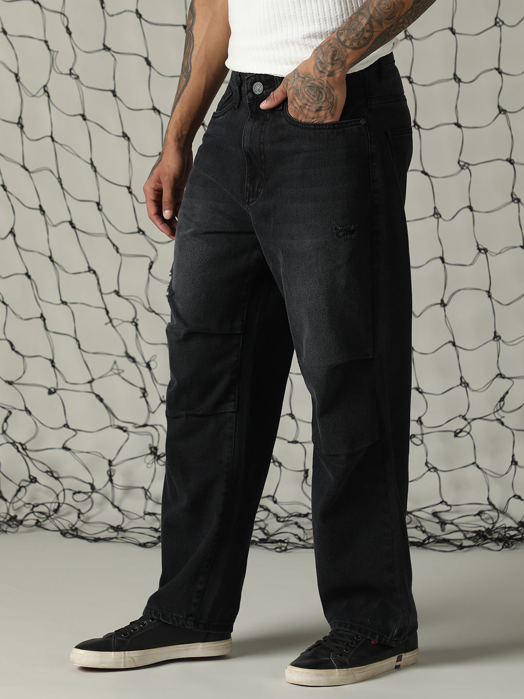 Hubberholme Men Loose Fit Mildly Distressed Relaxed Baggy Fit Heavy Faded Jeans
