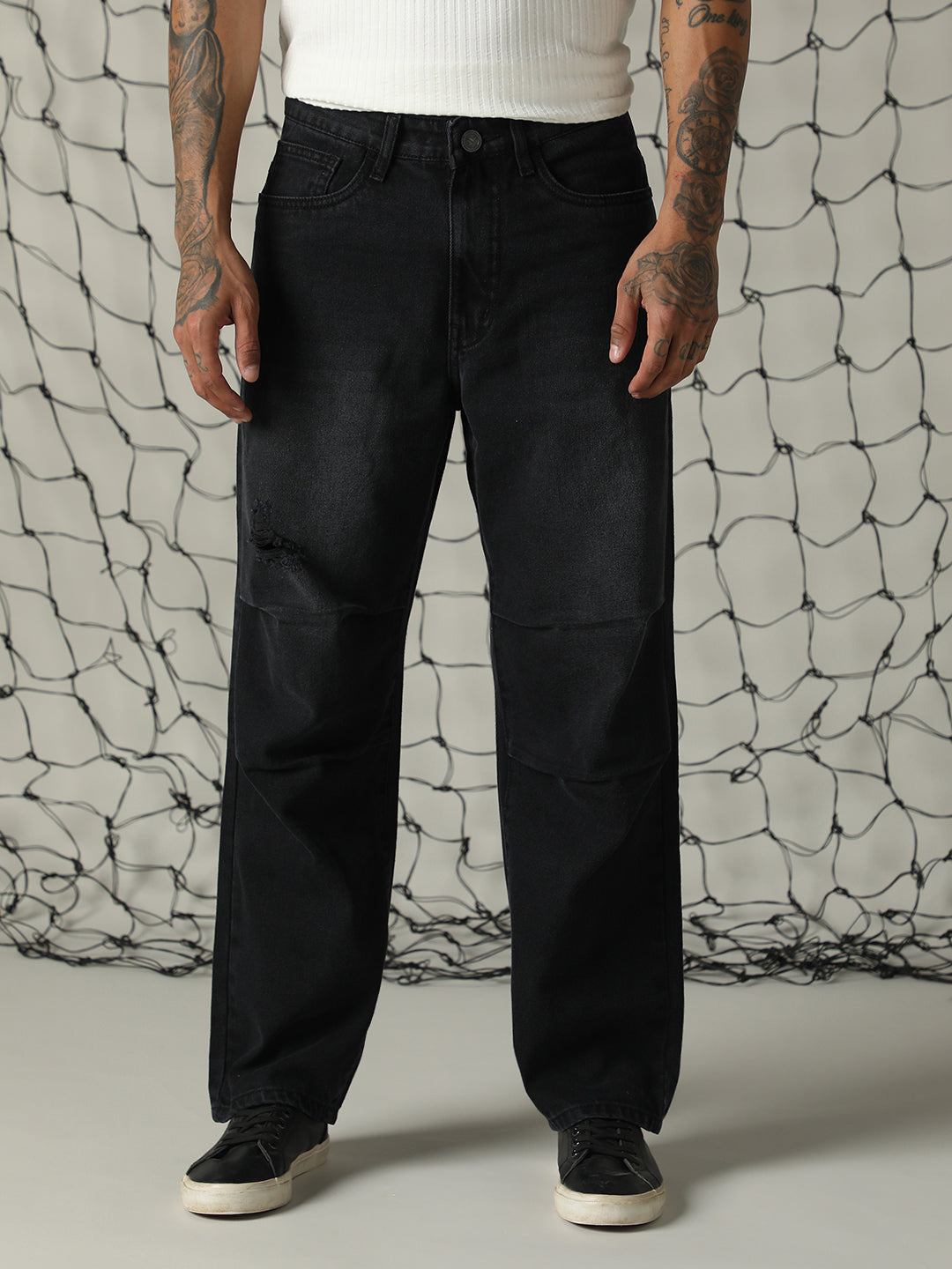 Hubberholme Men Loose Fit Mildly Distressed Relaxed Baggy Fit Heavy Faded Jeans