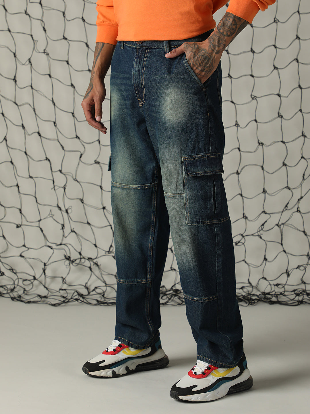 Hubberholme Men Relaxed Fit cotton Light Fade Cargo Jeans