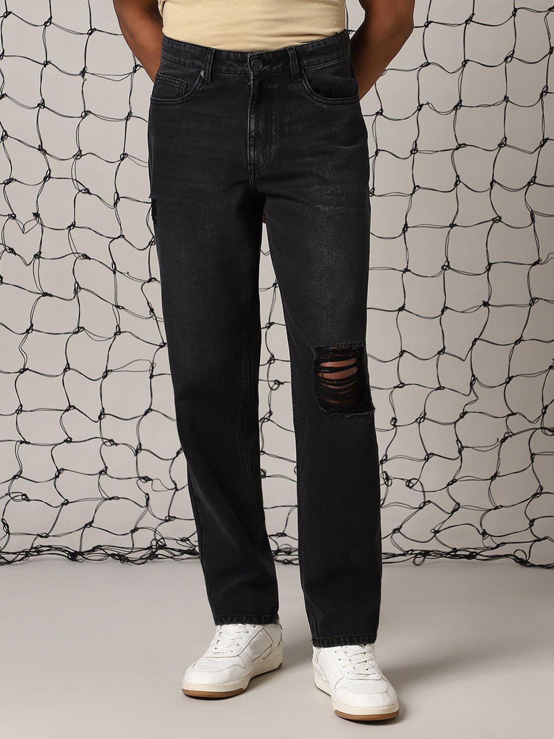 Hubberholme Men Pure Cotton Highly Distressed Relaxed Fit Light Fade Jeans