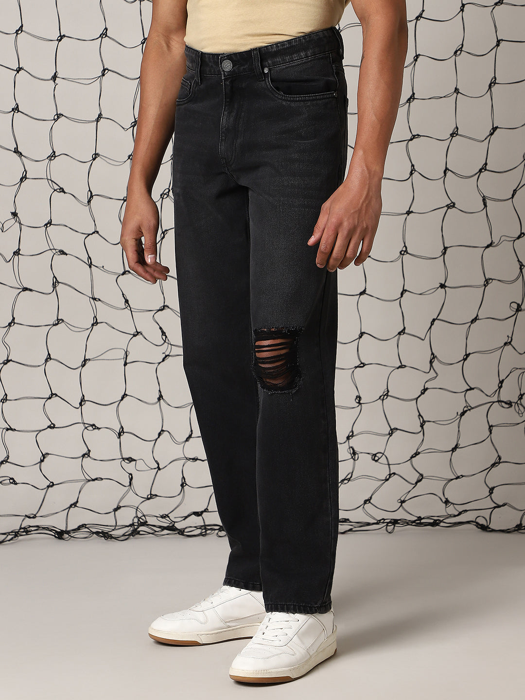 Hubberholme Men Pure Cotton Highly Distressed Relaxed Fit Light Fade Jeans