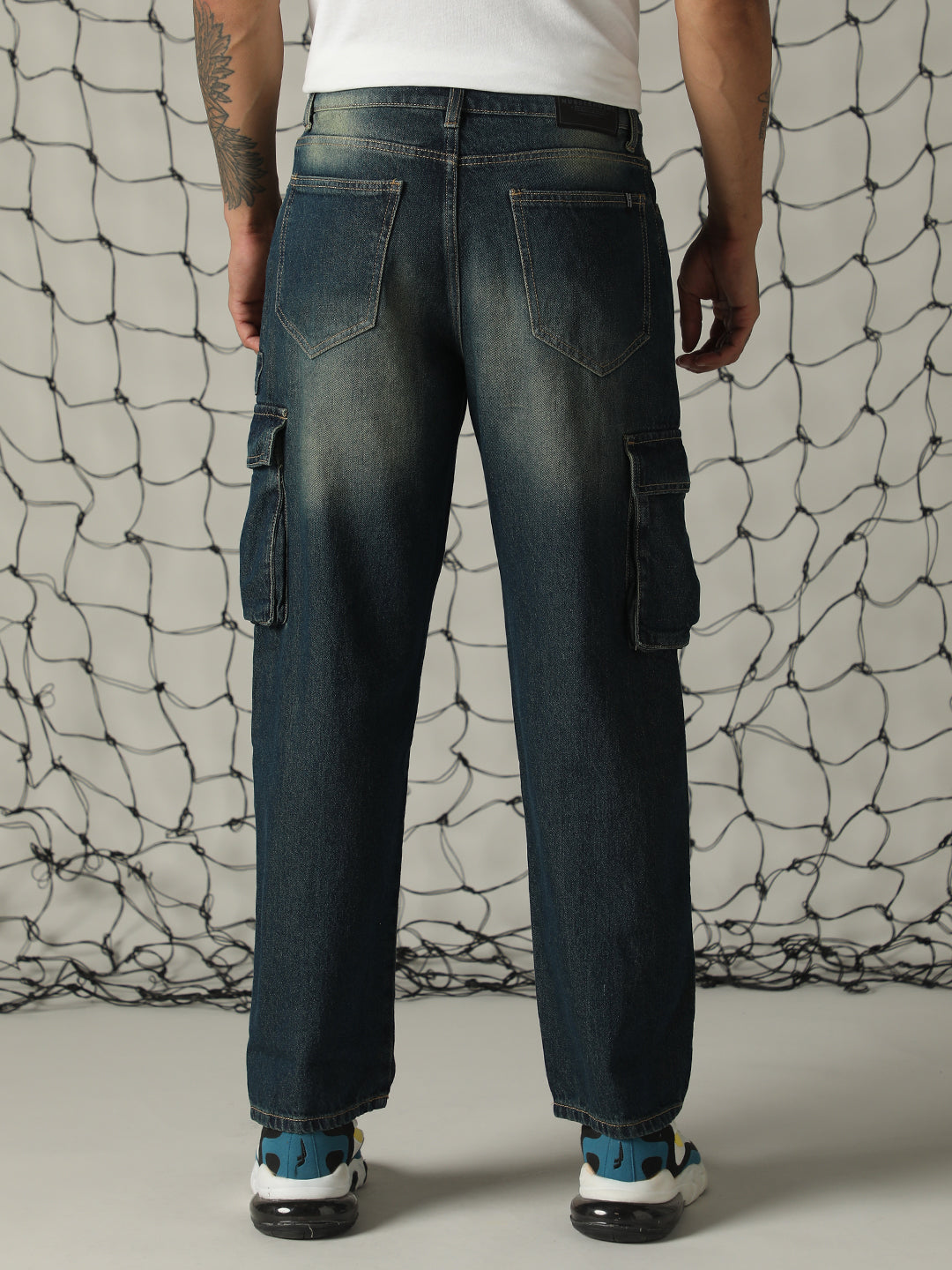 Hubberholme Men Relaxed Fit cotton Light Fade Cargo Jeans