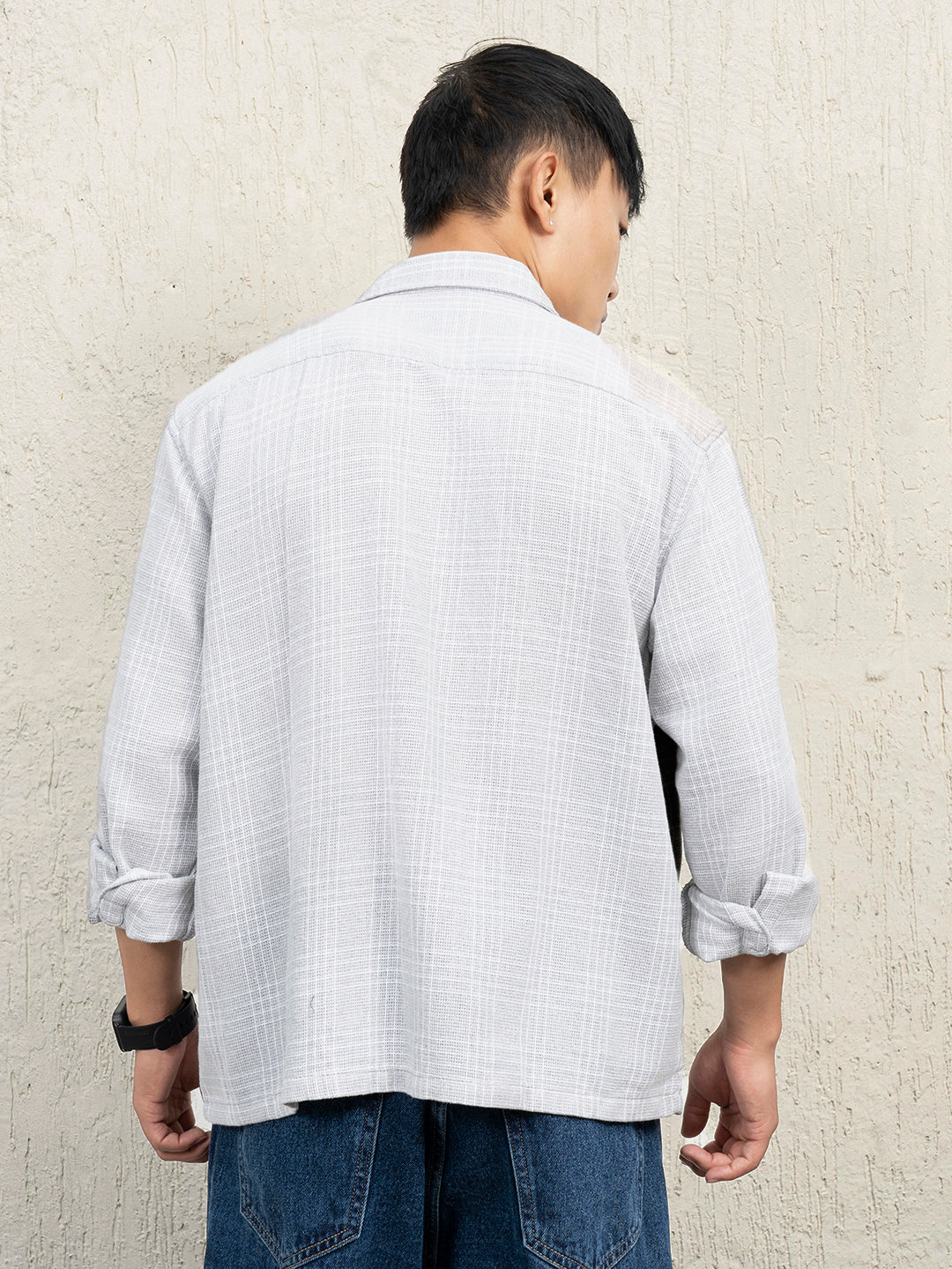 Hubberholme Men Standard Spread Collar Other Checks Checked Cotton Oversized Casual Shirt