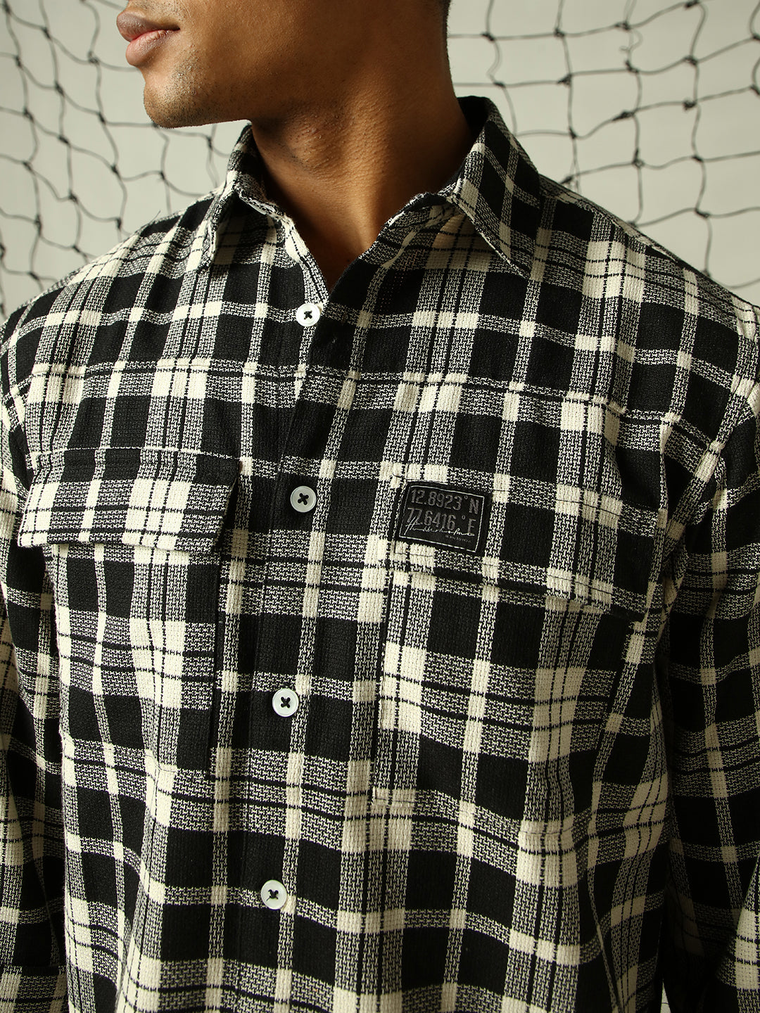 Hubberholme Men Classic Tartan Checked Double Pockets Textured Oversized Casual Shirt