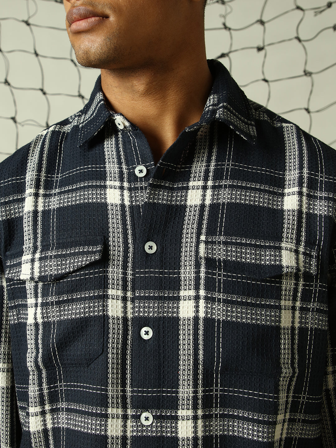 Hubberholme Men Classic Spread Collar Vertical Relaxed Fit Textured Fabric Casual Shirt