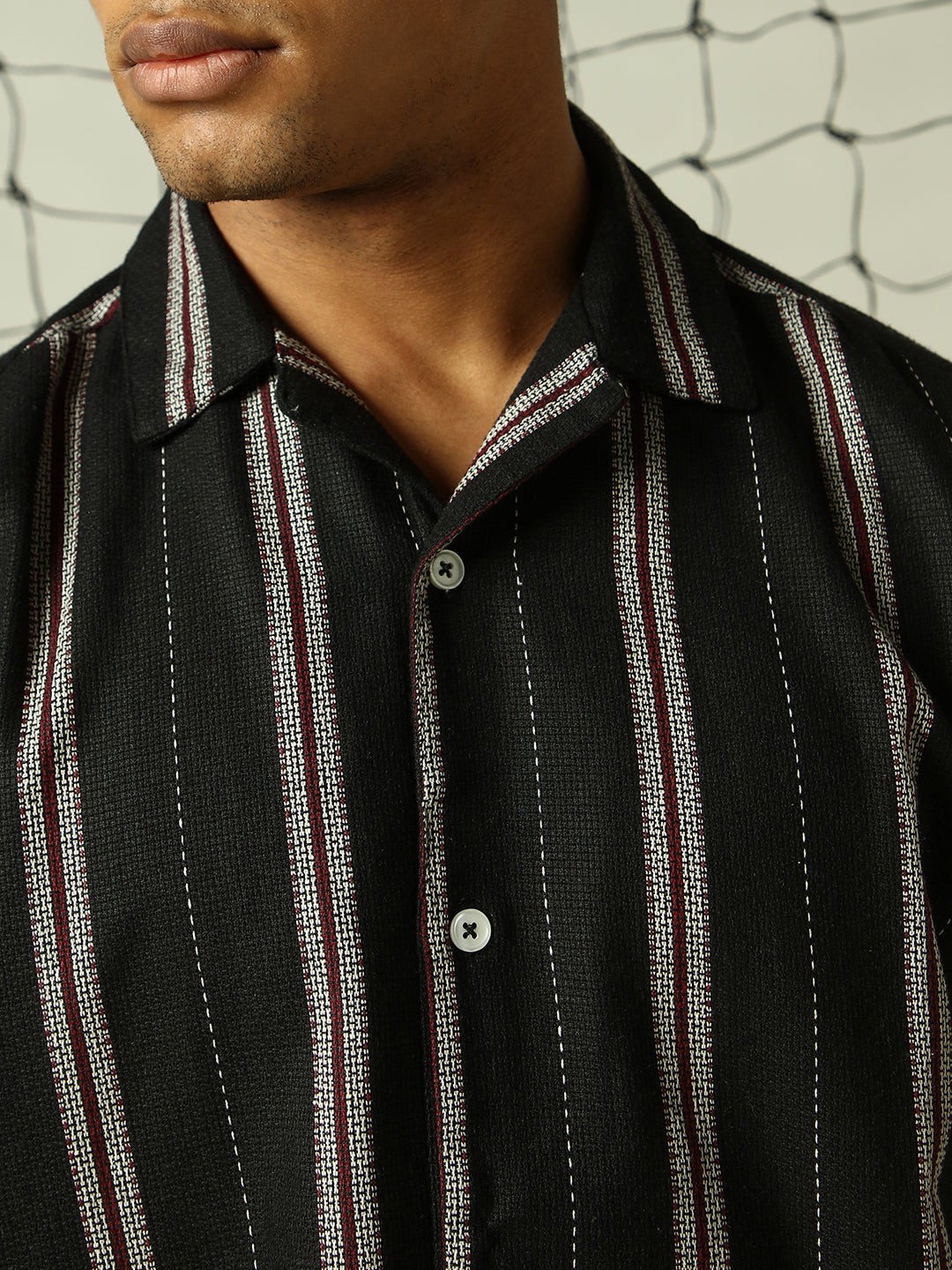 Hubberholme Men Classic Spread Collar Vertical Striped Cotton Oversized Textured Shirt