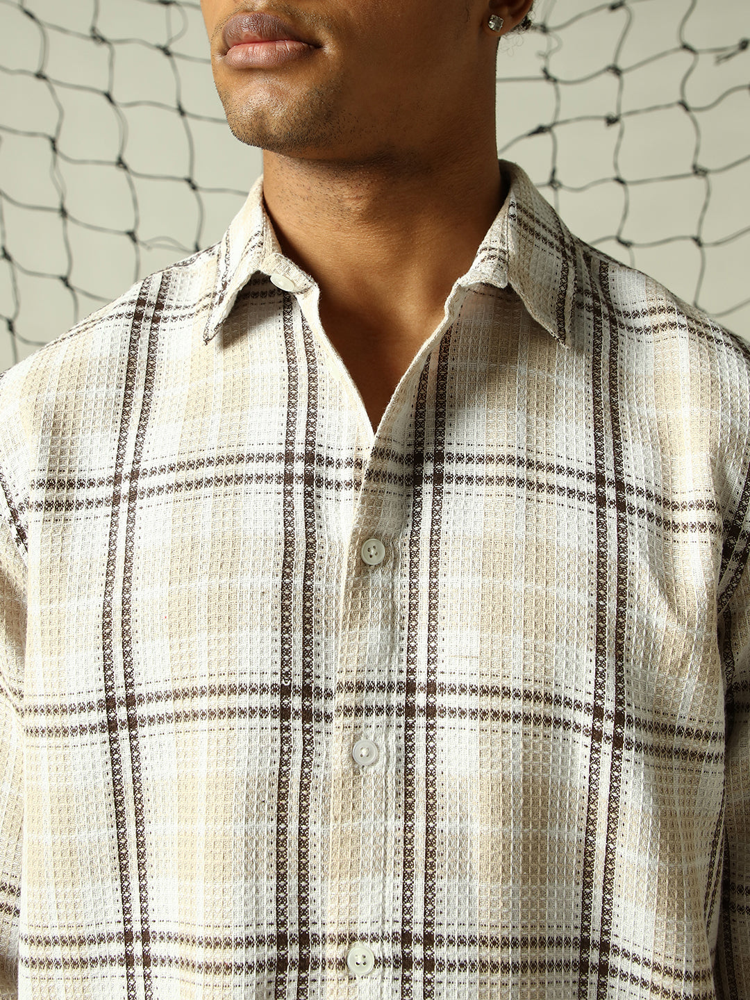 Hubberholme Men Classic Windowpane Checked Textured Oversized Casual Shirt