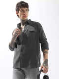 Hubberholme Men Spread Collar Cotton Textured Double Pocket Utility Casual Shirt