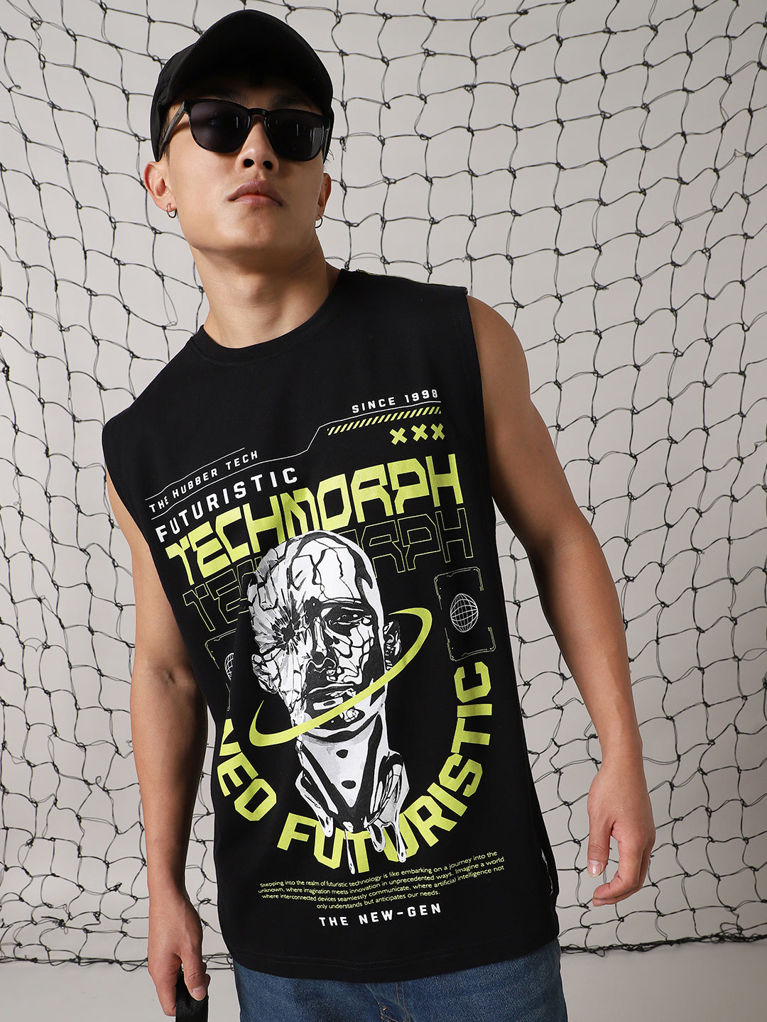 Hubberholme Men Printed Phygital Graphic Sleeveless Vest Relazed Fit T-shirt